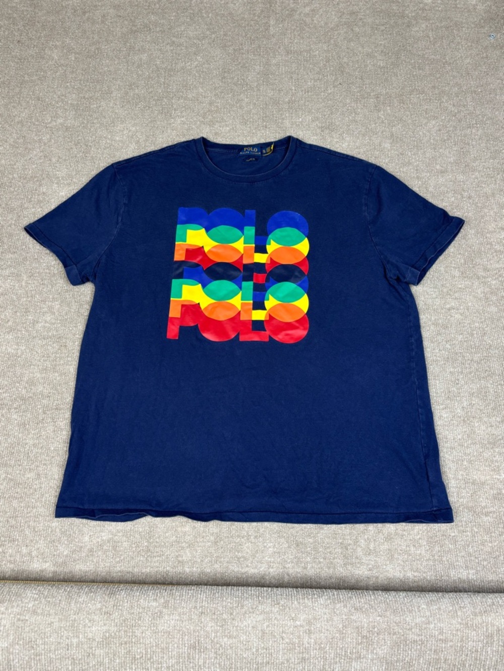 Polo Ralph Lauren Block Logo Multicolor Spellout T-Shirt Size XL Navy